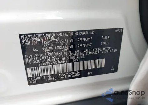 2021 Toyota Rav4 Le z USA, uszkodzony, nr VIN 2T3H1RFV3MC164949